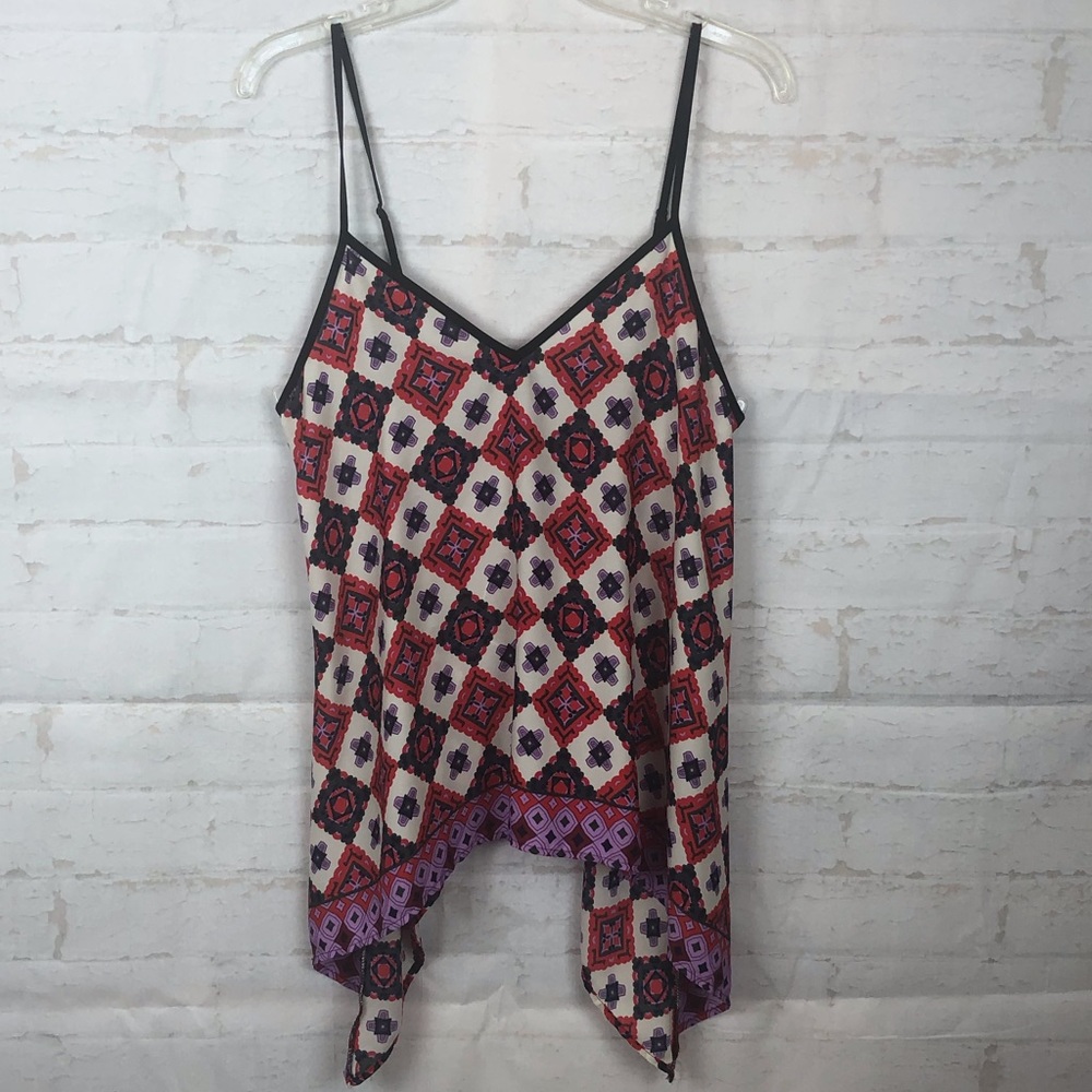Francesca’s Blue Rain Boho Aztec Asymmetrical Top